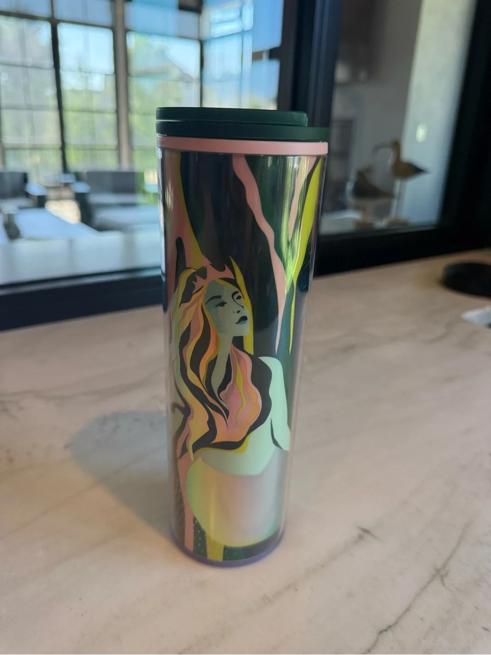 Starbucks Iridescent Green Pink Patterned Stainless Tumbler
